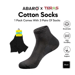 ABARO X TERAS AS04 3 Pair School Black Sock Cotton Primary/Secondary 